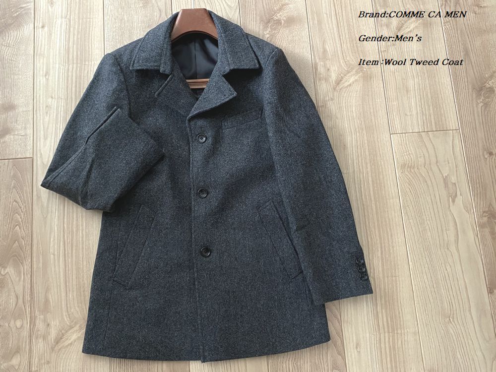 新品 COMME CA MEN コムサメン ネップツイードウールコート 08チャコールグレー Lサイズ 10WR10 定価53，900円
