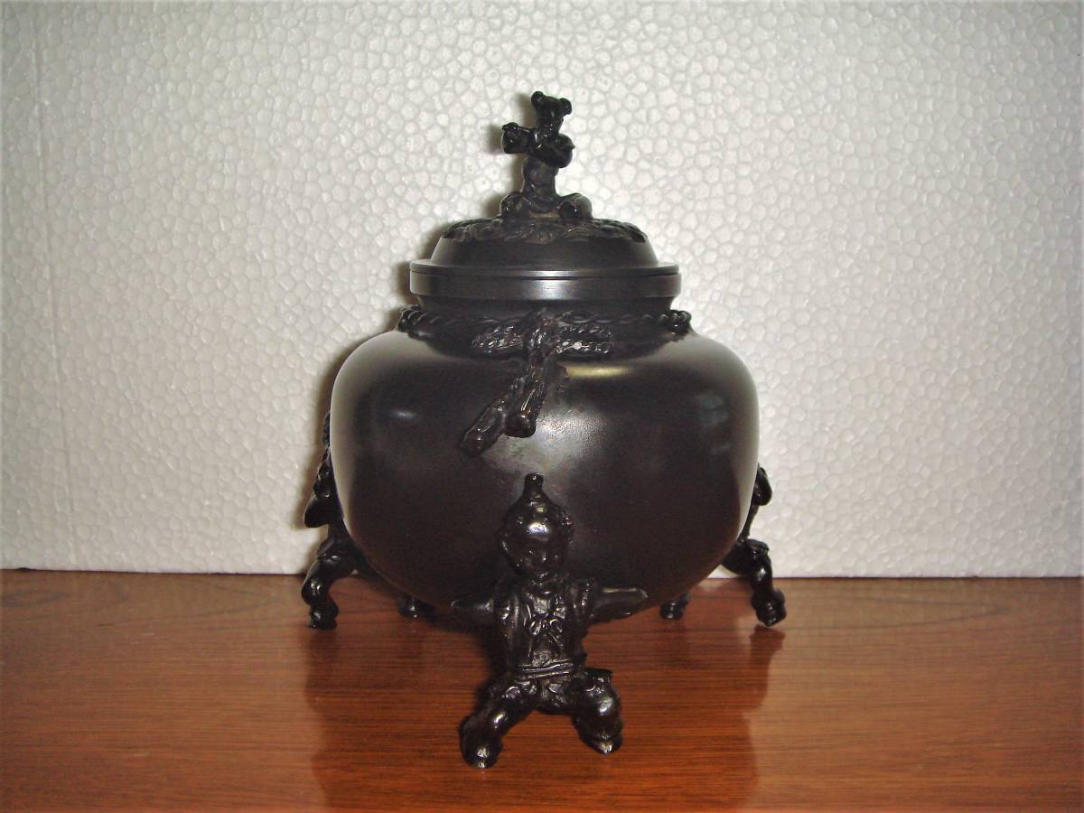 ★ 白峰在銘 青銅製 唐子三足香炉 ★_1