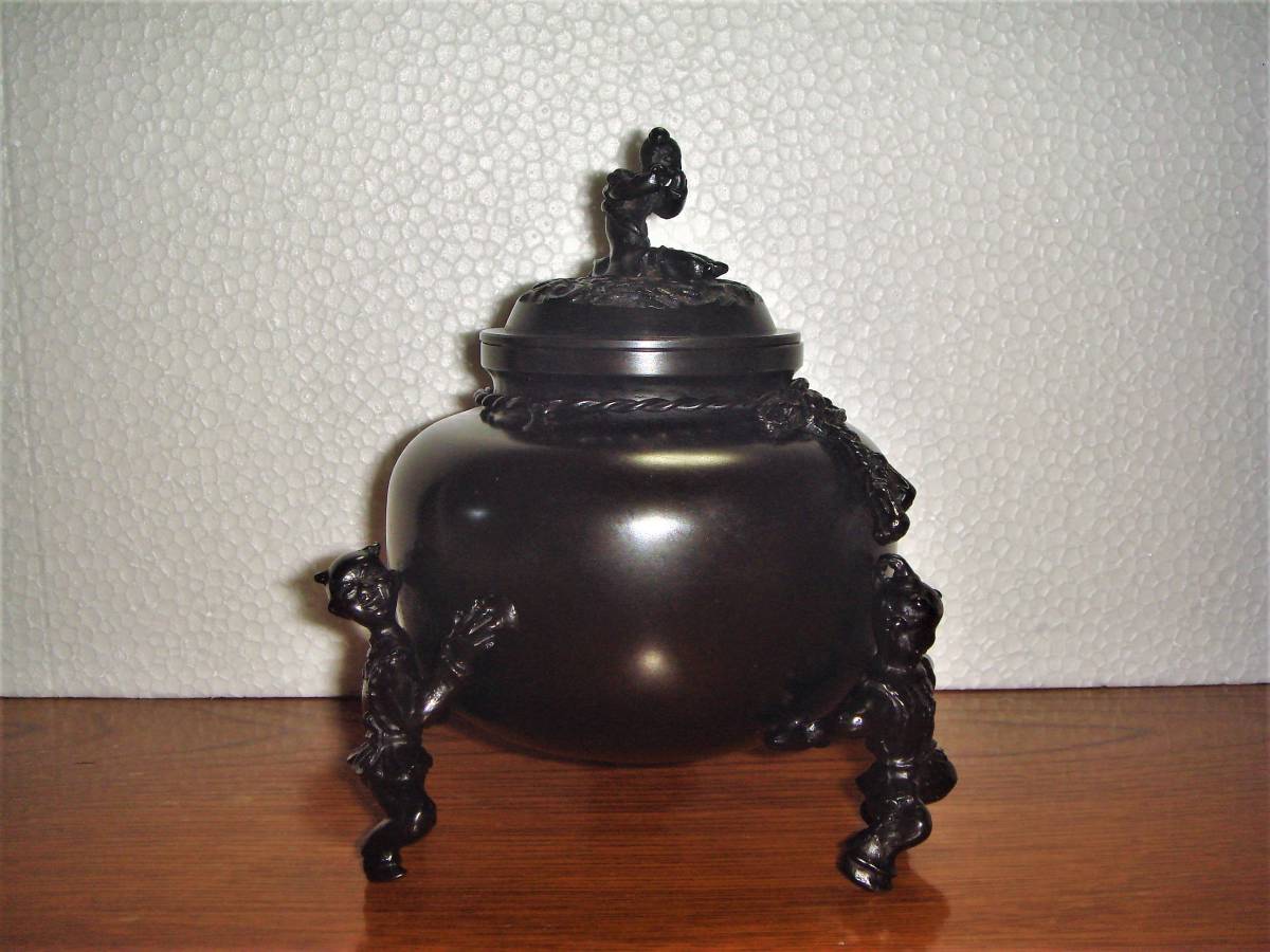 ★ 白峰在銘 青銅製 唐子三足香炉 ★_2