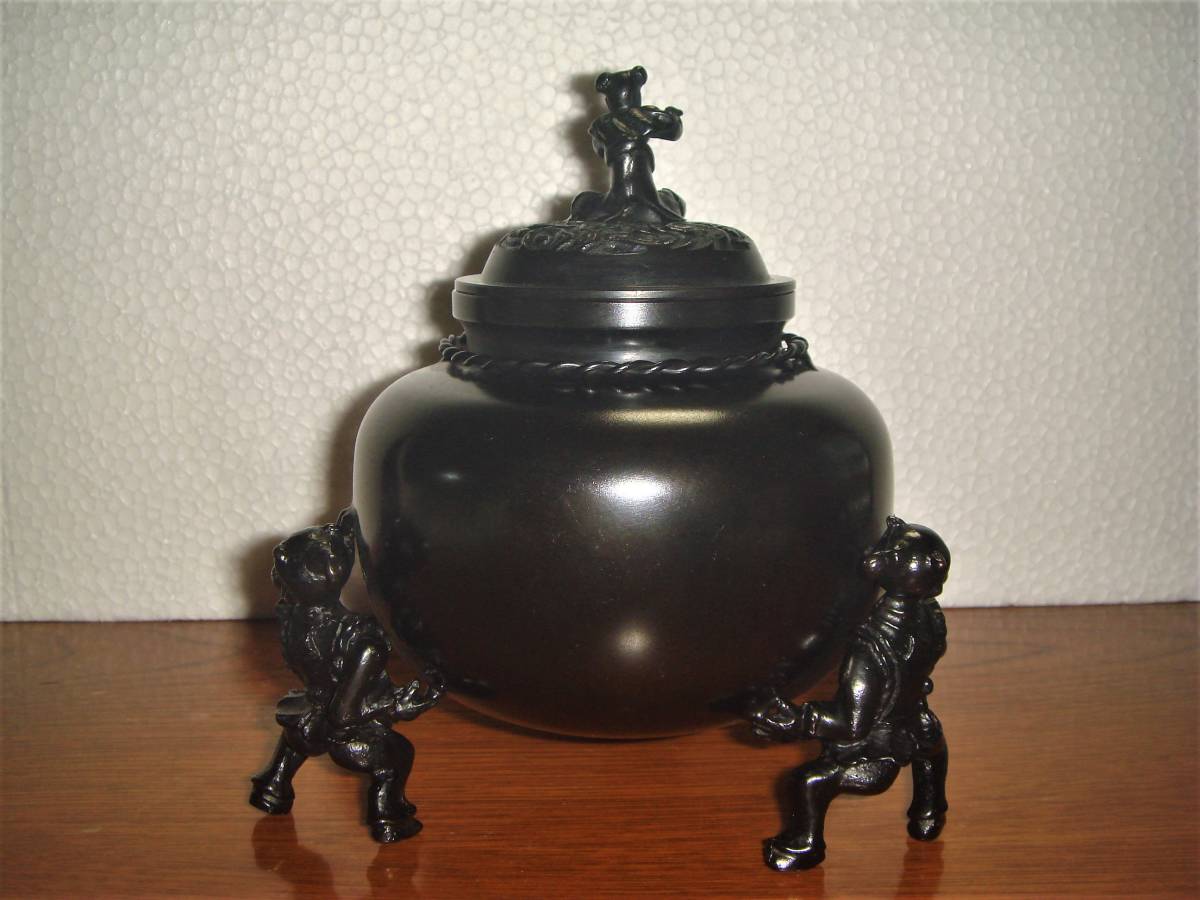 ★ 白峰在銘 青銅製 唐子三足香炉 ★_3