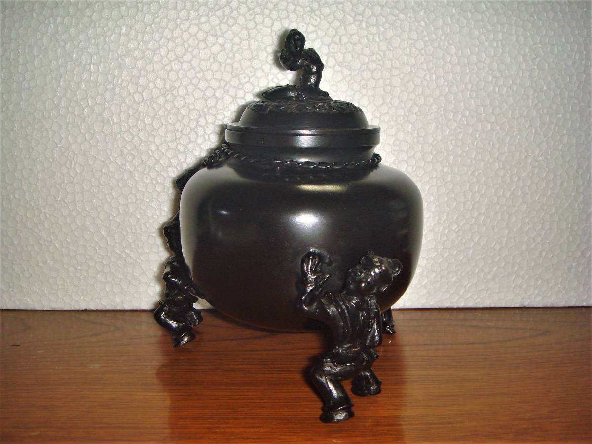 ★ 白峰在銘 青銅製 唐子三足香炉 ★_4