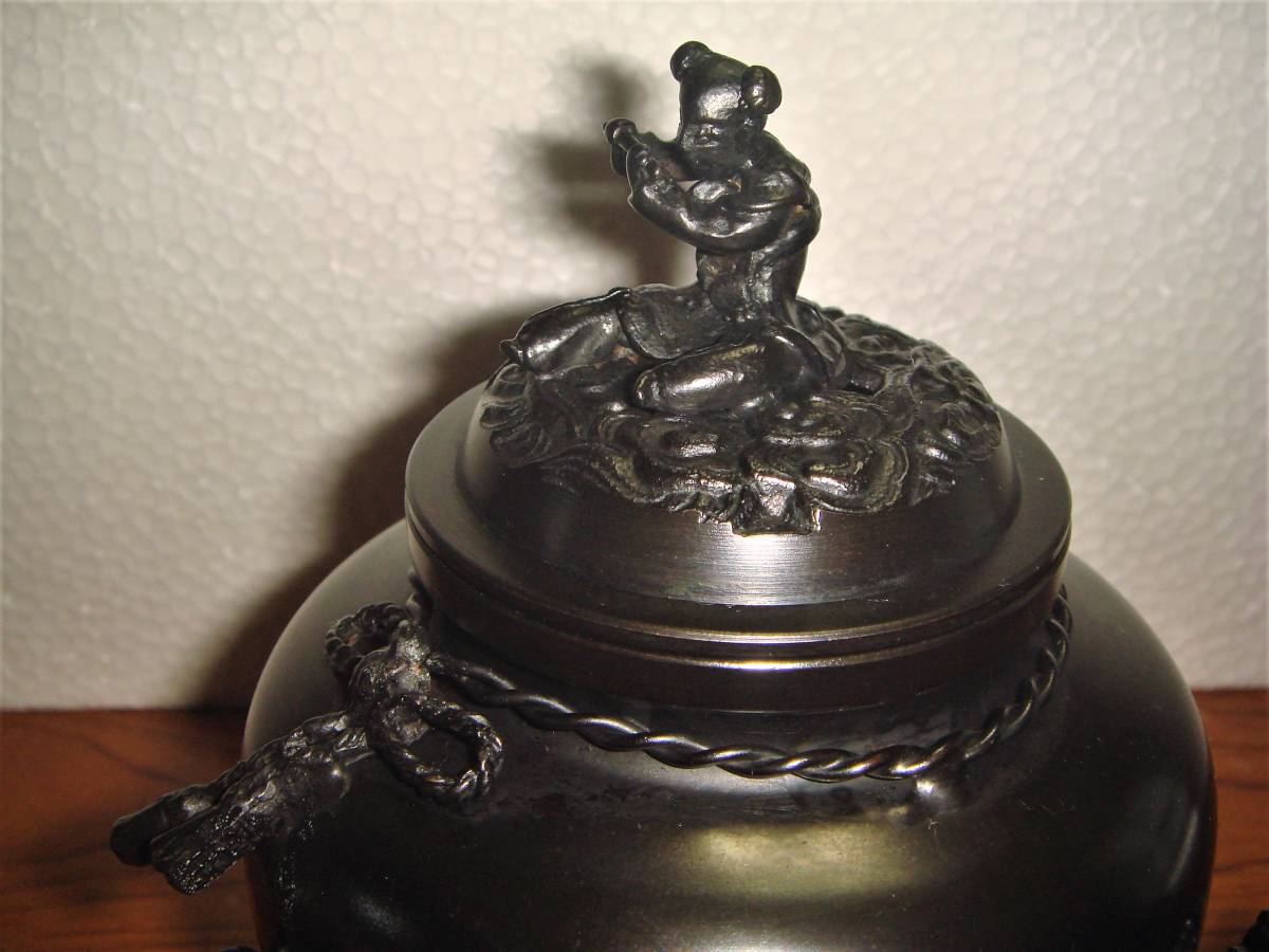 ★ 白峰在銘 青銅製 唐子三足香炉 ★_5