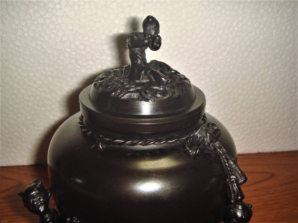 ★ 白峰在銘 青銅製 唐子三足香炉 ★_6