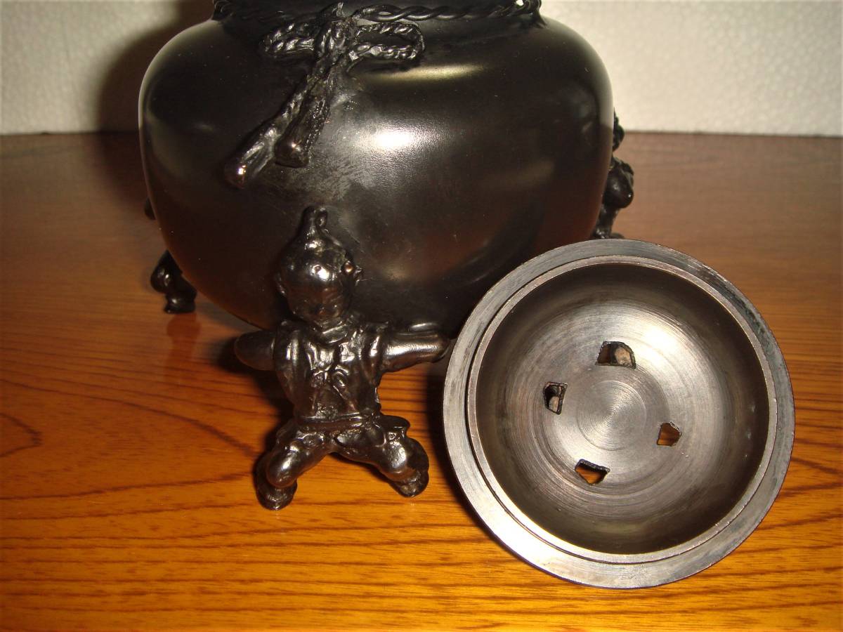 ★ 白峰在銘 青銅製 唐子三足香炉 ★_8