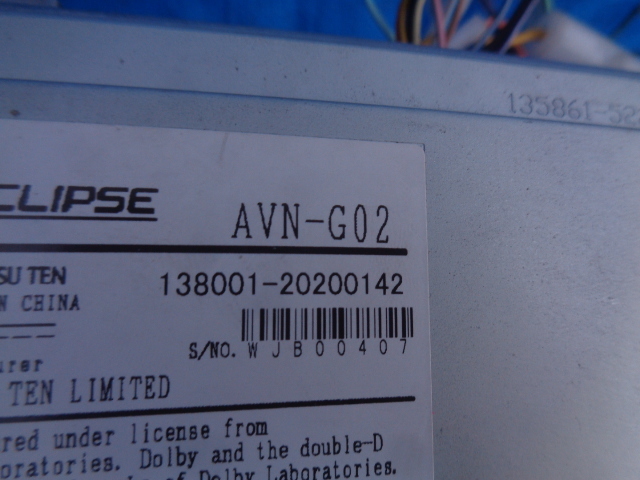 イクリプス メモリーナビ カーナビ AVN-G02 フルセグ DVD　動作品　ムーヴ　L175Sから　管G1020-6 イクリプス AVN-G02 ECLIPSE 得 お 地図2012年