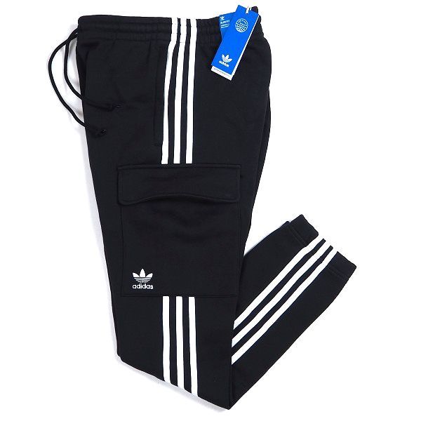 N861 新品 adidas originals アディダス オリジナルス 裏起毛 スウェット カーゴ パンツ 3ストライプス スリムフィット M ブラック
