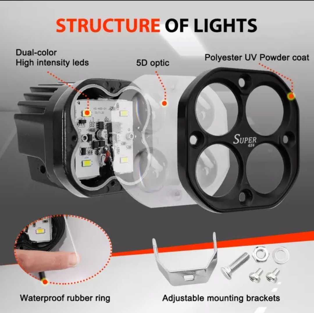LED 補助灯　2個セット 60W 6000K&3000K 12V/24V ワークライト　フォグランプ　新品　高輝度 爆光 60W 補助灯 LED オートバイ用 LIGHT 6000lm