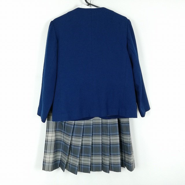 1円 イートン チェックスカート 紐タイ 上下4点セット 冬物 長袖 女子 学生服 東京堀越高校 花紺 制服 中古 ランクC EY7675