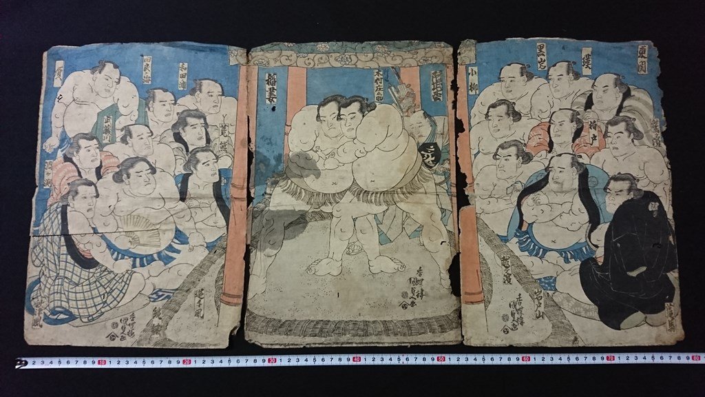 錦絵 浮世絵 木版画 3枚続|浮世絵 明治2年 「新島原晩華楼遊女揃」歌川