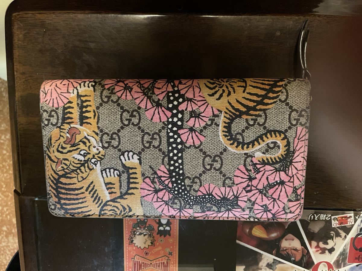中古 美品】グッチ 財布 GUCCI ベンガルタイガー ラウンド長財布 GG 