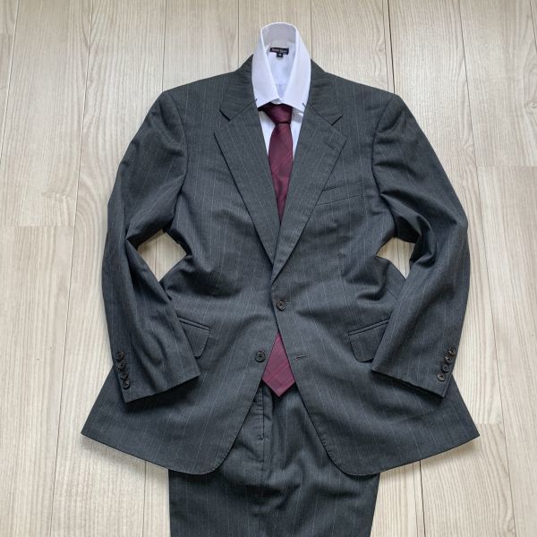 ★アクアスキュータム★Aquascutum セットアップ スーツ グレー ストライプ　A6（Lサイズ程度） メンズ 2B