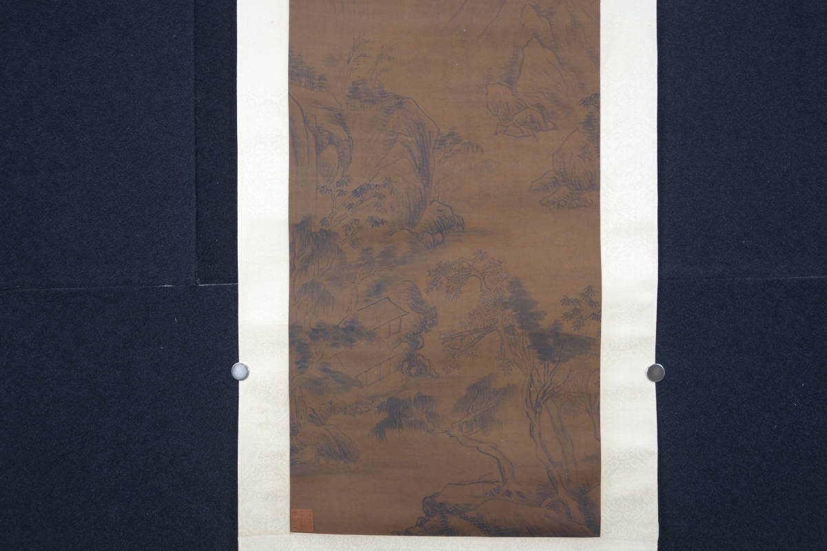 掛軸】〈董其昌〉 『山水図』（絹本肉筆）/ 中国画 人物図 山水図 花鳥