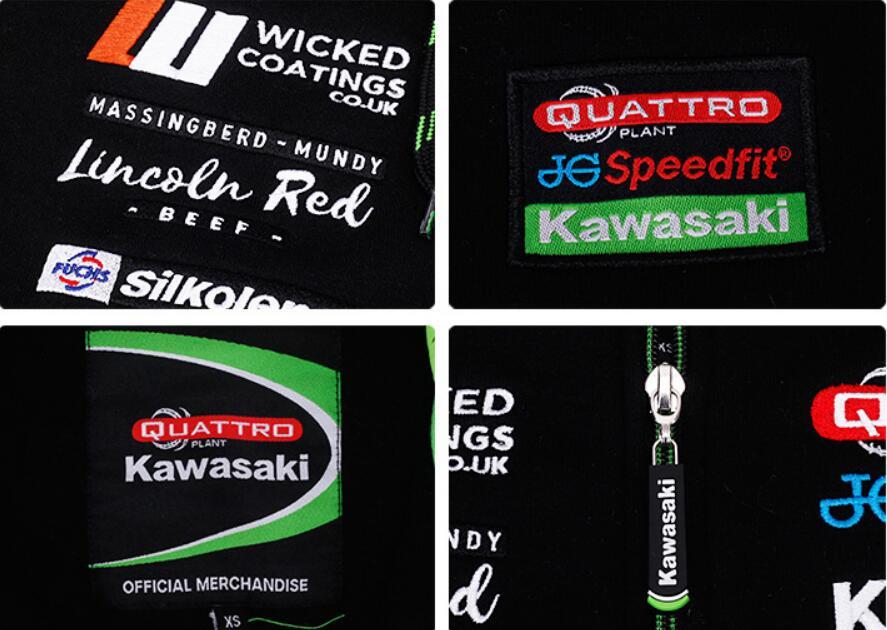 秋冬 kawasaki ツーリング 360℃刺繍 パーカー カワサキ Kawasaki パーカー プレゼント 車 Green