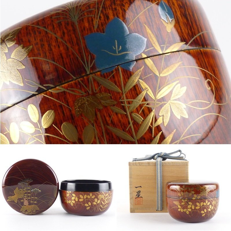 茶道具　重則作　大棗　共箱　荒磯蒔絵 茶道具 重則作 大棗 共箱 荒磯蒔絵 .: 茶道具 蒔絵師