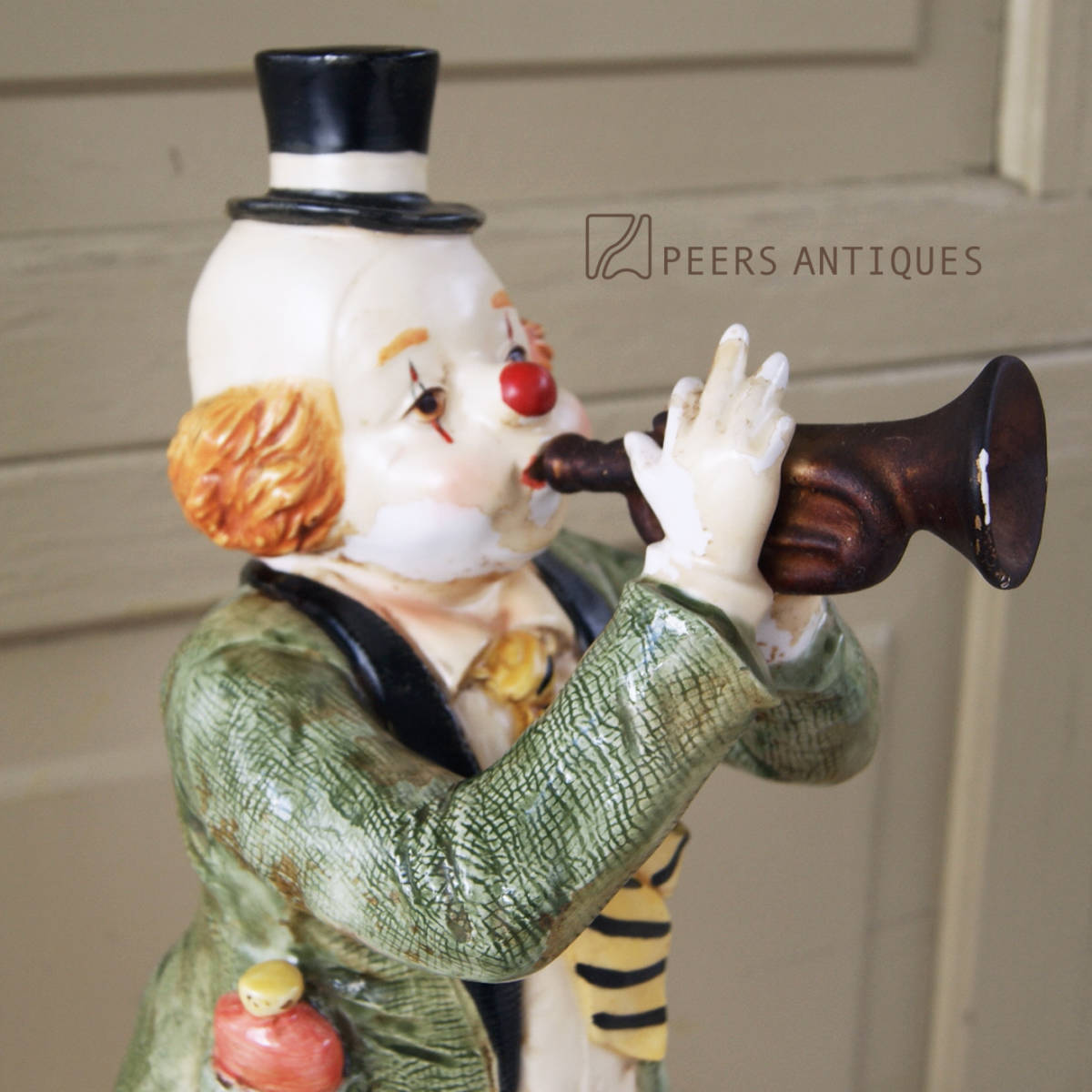 4360-2t【陶器 トランペット ピエロ 道化師 Pierrot 40cm】置物 
