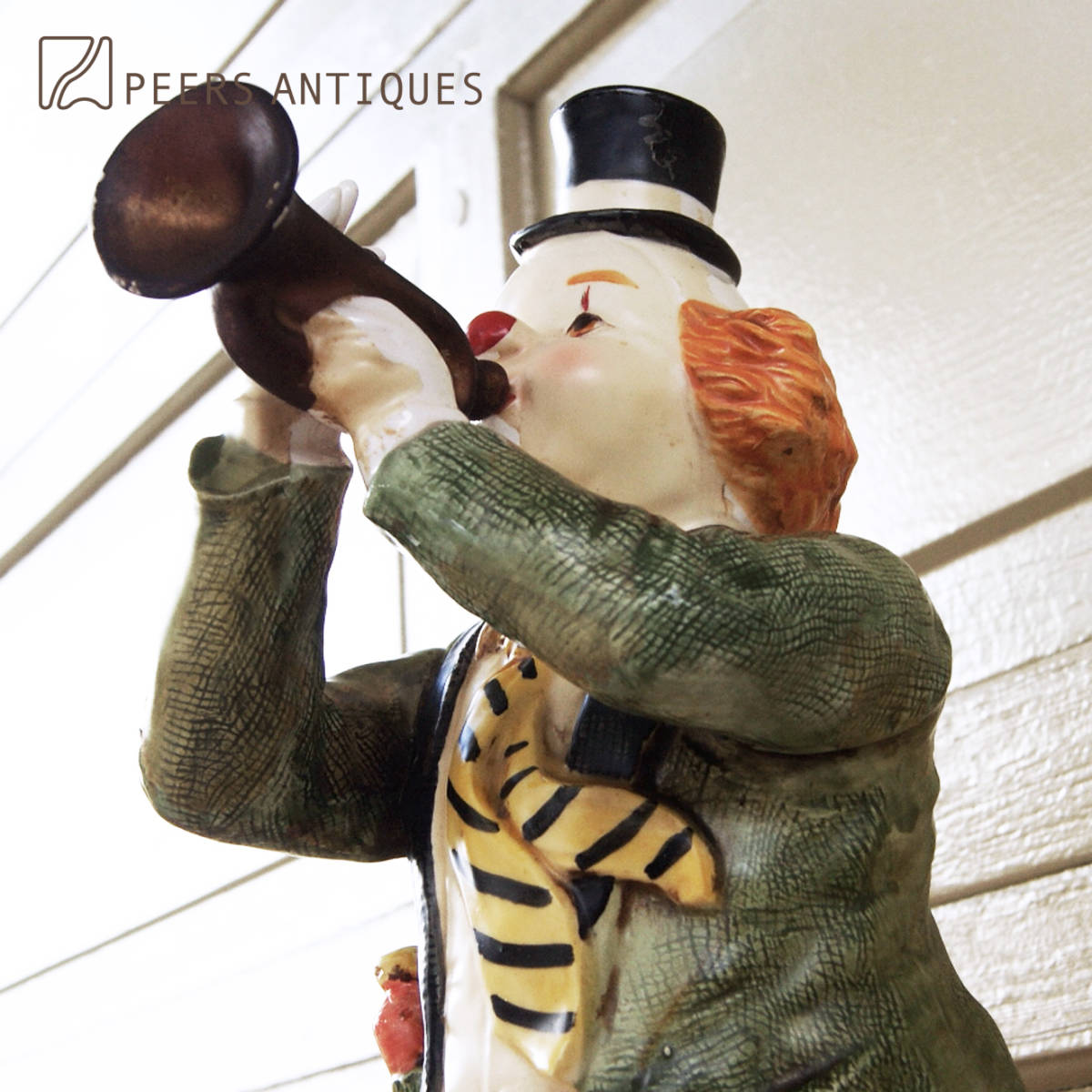 4360-2t【陶器 トランペット ピエロ 道化師 Pierrot 40cm】置物 