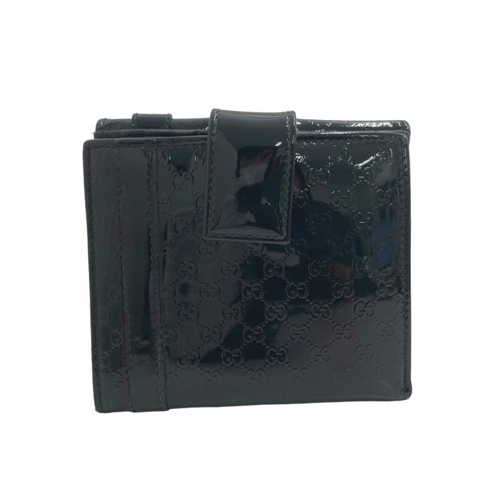 GUCCI/グッチ 309755 マイクログッチシマ 二つ折り財布 エナメル 黒