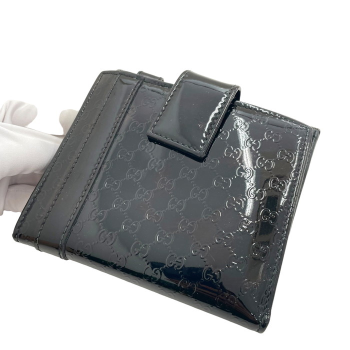 GUCCI/グッチ 309755 マイクログッチシマ 二つ折り財布 エナメル 黒