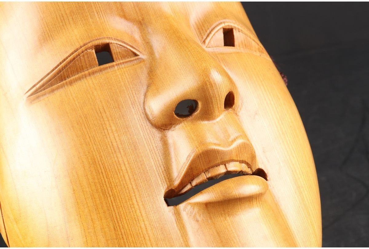 URA]木製増女面/9-11-45(検)骨董/能面/狂言/面/お面/増女/龍田/西王母