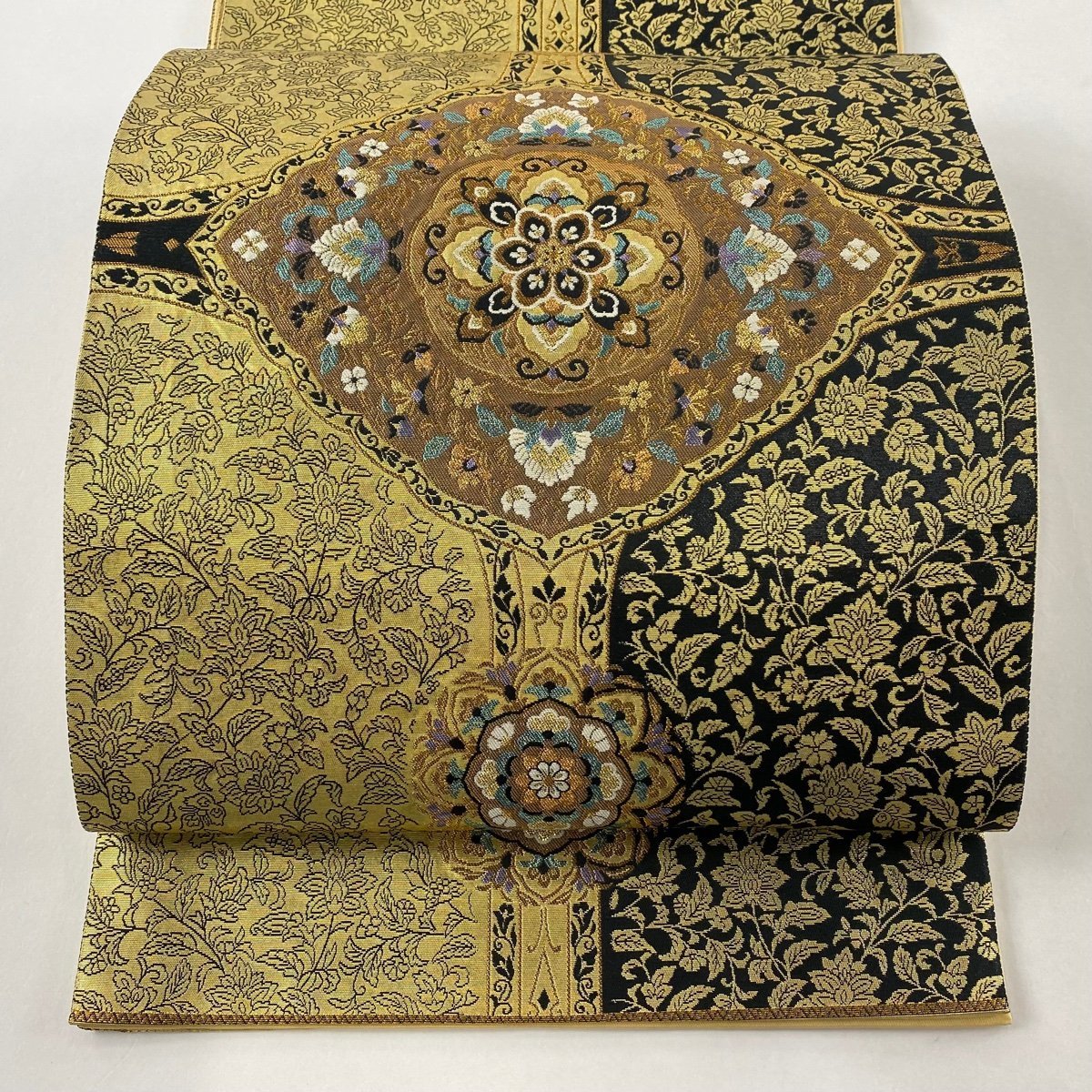 袋帯 美品 箔 六通 正絹 華文 名品 草花 秀品 中古 金糸 金銀糸