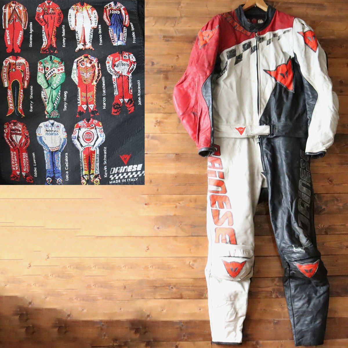 A4/s11.1-3　イタリア製　DAINESE　ダイネーゼ　本革　レーシングスーツ　ライダース　ツナギ　つなぎ　バイカー　OPTI　50　赤　白　黒
