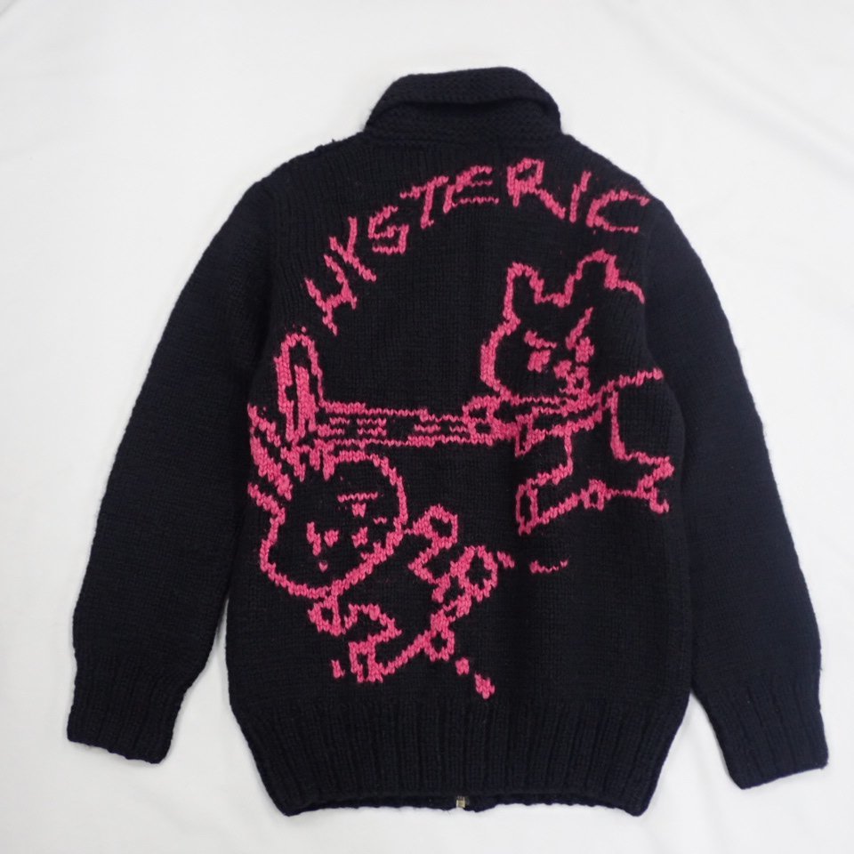 ■未使用 HYSTERIC/ヒステリック HEAVY ジップカウチンジャケット F/メンズM相当/ブラック×ピンク/ウール100％/ニット&1680100057 HYSTERIC GLAMOUR ヒステリックグラマー 02253CS06&frasl;XL &frasl;060 GLAMOUR』ヒステリックグラマー