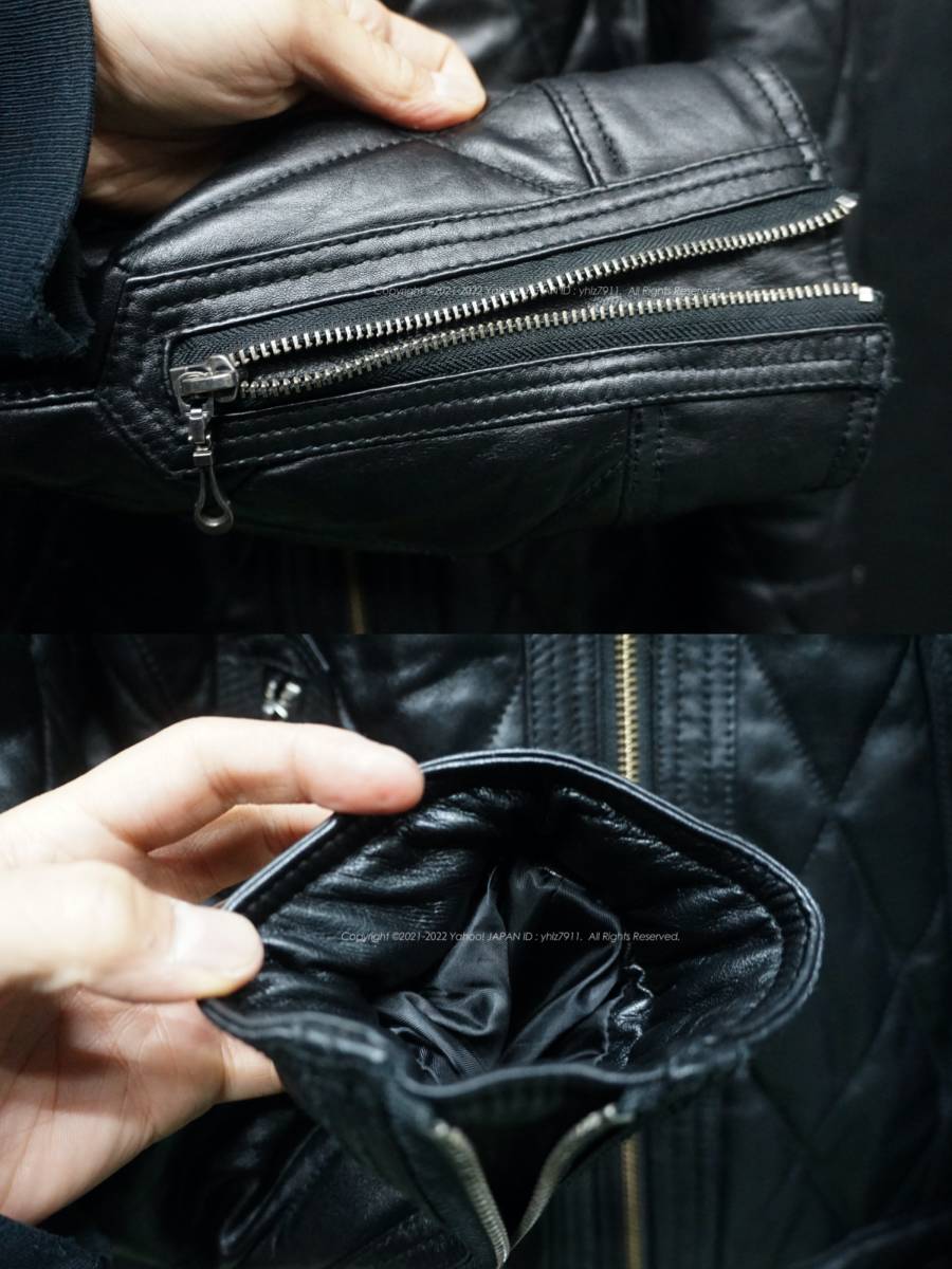 MALE&CO. 羊革 ダイヤキルティング レザーライダースジャケット M 中綿 