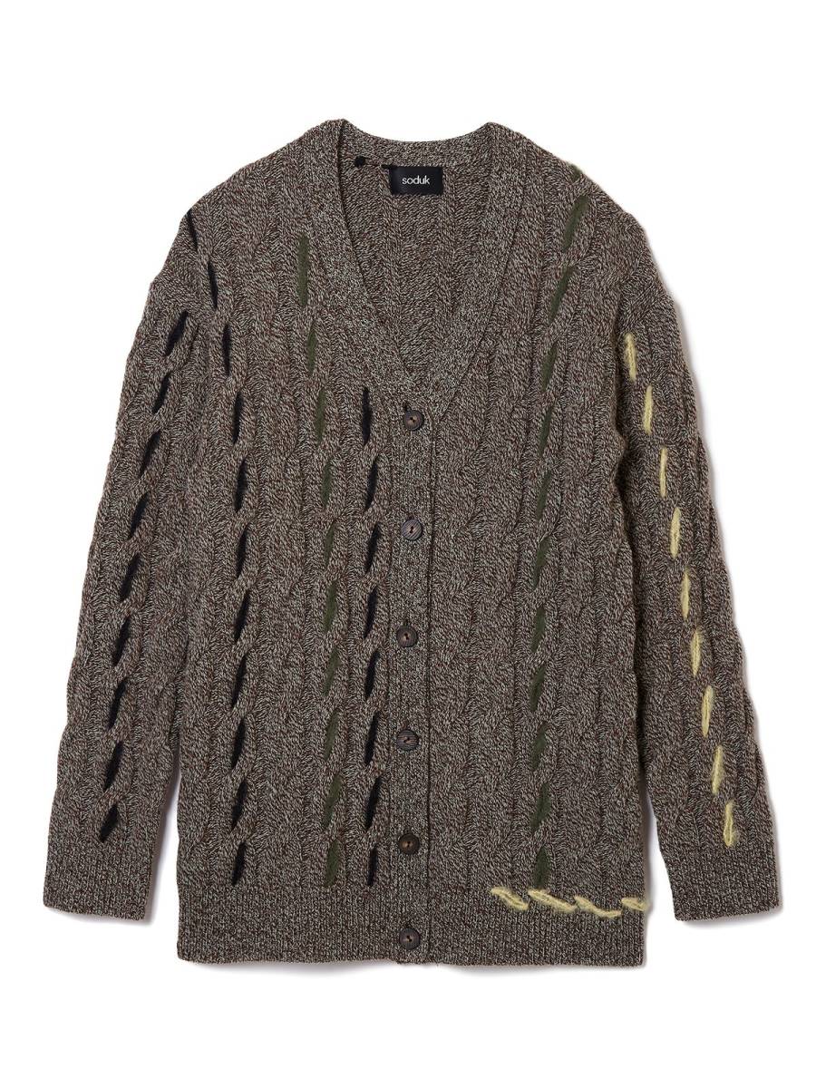 定価38500円 新品○ soduk 21AW lined knit cardigan ライン ケーブル 