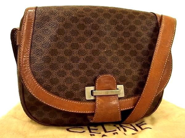 1円 CELINE セリーヌ マカダム柄 PVC×レザー ショルダーバッグ 肩掛け 