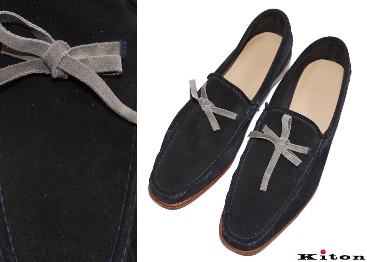 （値上げ前最終）25万◆Kiton キートン【デッキシューズ】スエード レザー◆革靴 シューズ●紺 10.5 KC8