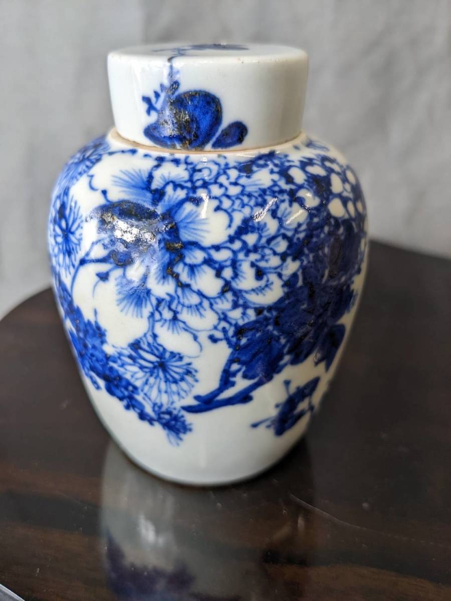 煎茶用 染付茶入】茶入 茶壷 茶心壺 銘あり 時代物 共箱あり煎茶道具