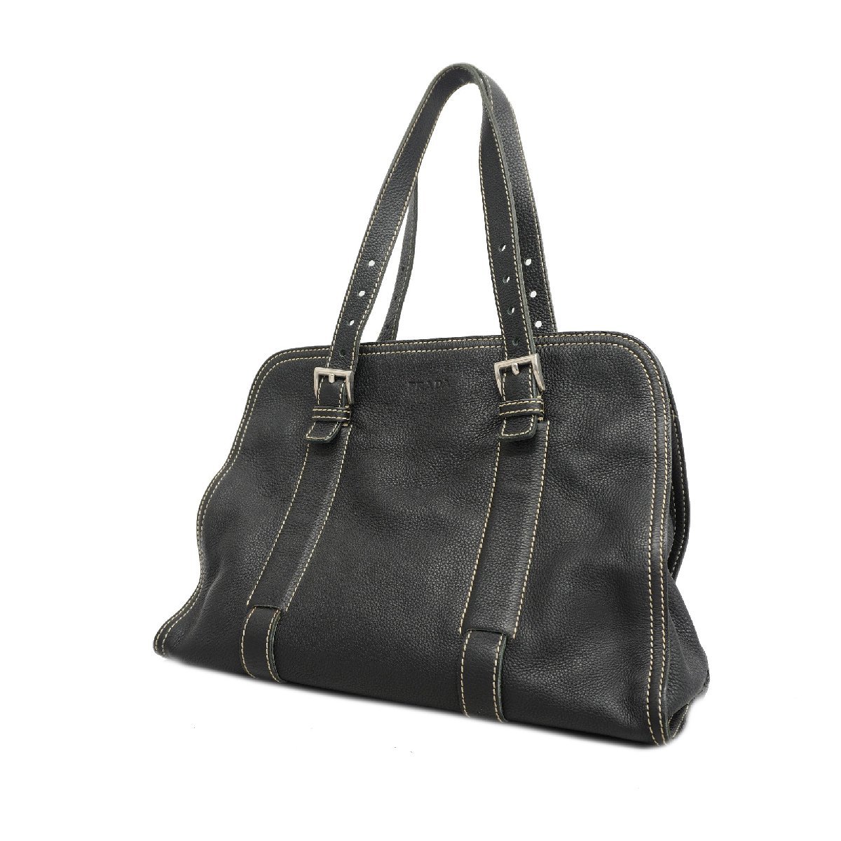 プラダ PRADA トートバッグ シルバー金具 レザー ブラック 黒 ナイロン 