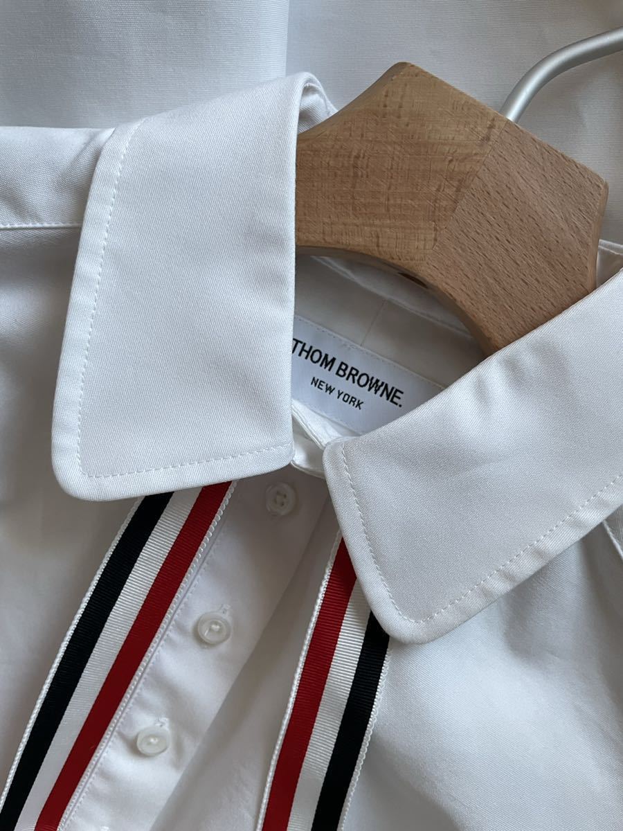 THOM BROWNE ボウタイ付きシャツドレス 36 THOM BROWNE トムブラウン ボウタイ シャツ ブラウス 36 定価93,500円