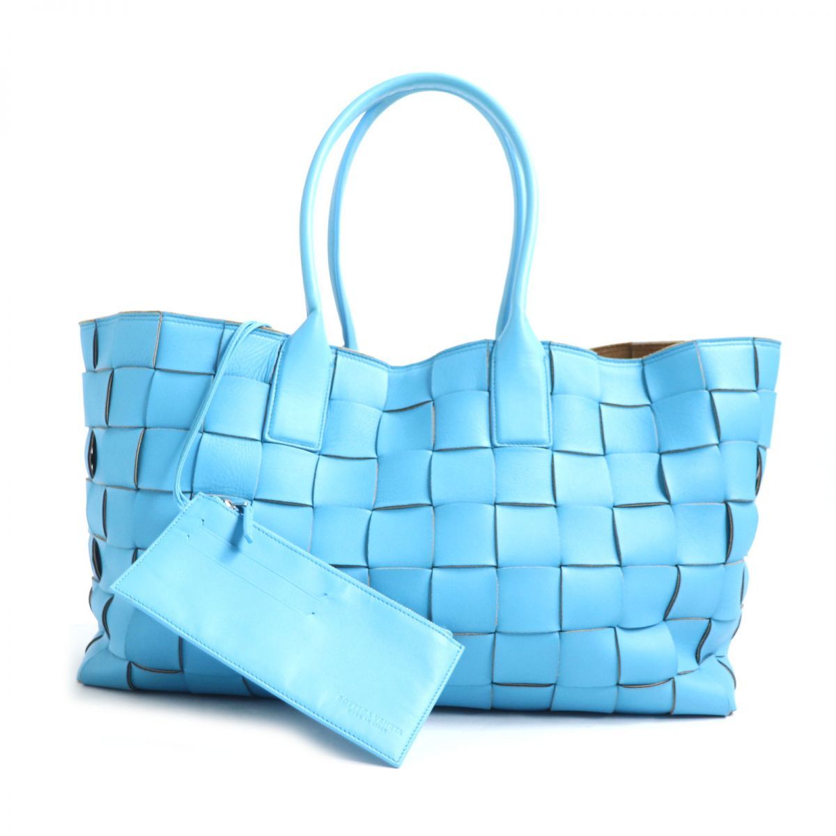 美品▼定価836000円 BOTTEGA VENETA ボッテガヴェネタ マキシ イントレチャート カバ レザー トートバッグ ブルー 伊製 袋・ポーチ付き