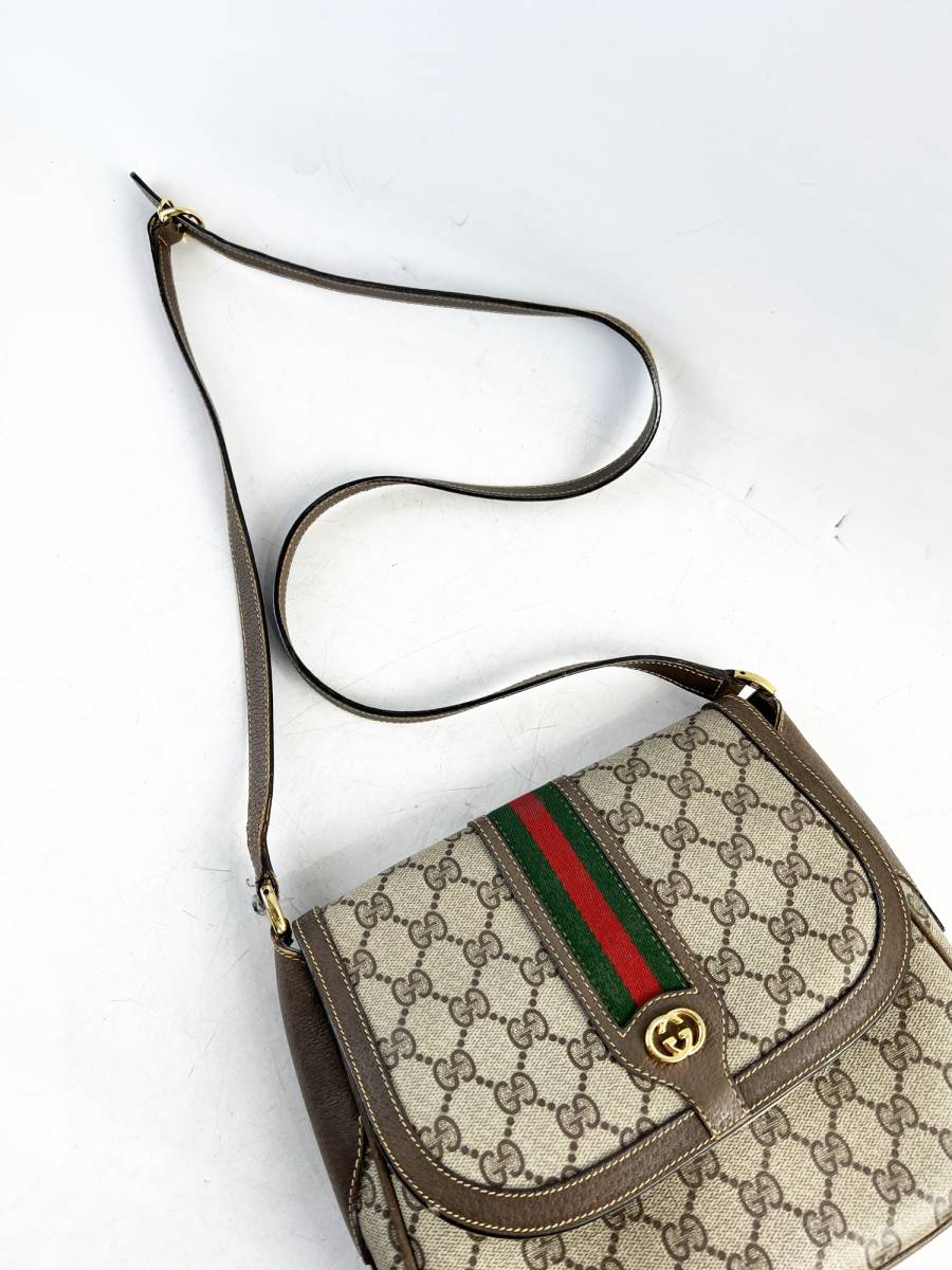 OLD GUCCI ヴィンテージ フラップショルダーバッグ GG柄 PVCレザー
