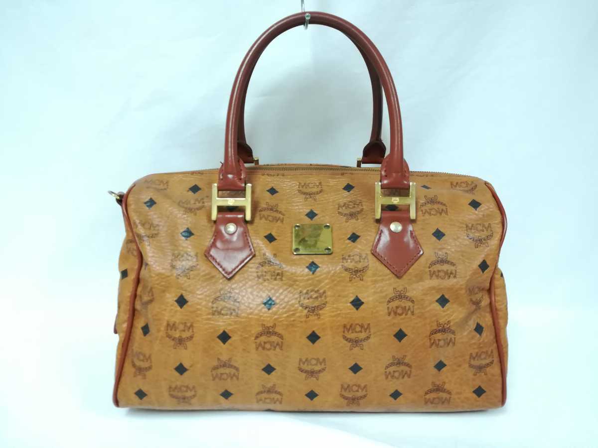 MCM 総柄 エムシーエム ハンドバッグ ロゴ ミニボストンバッグ レザー 