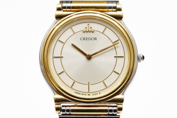 785　SEIKO CREDOR 18KT BEZEL　　2F70-0140　　セイコー クレドール 18金 ベゼル コンビ 亀戸 クォーツ レディース 腕時計 純正ブレス