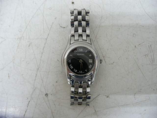 42)♪GUCCI グッチ レディース腕時計 5500L ブラック文字盤 デイト
