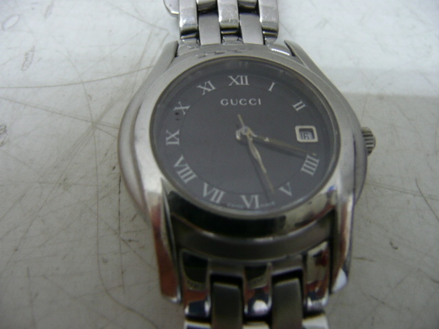 42)♪GUCCI グッチ レディース腕時計 5500L ブラック文字盤 デイト