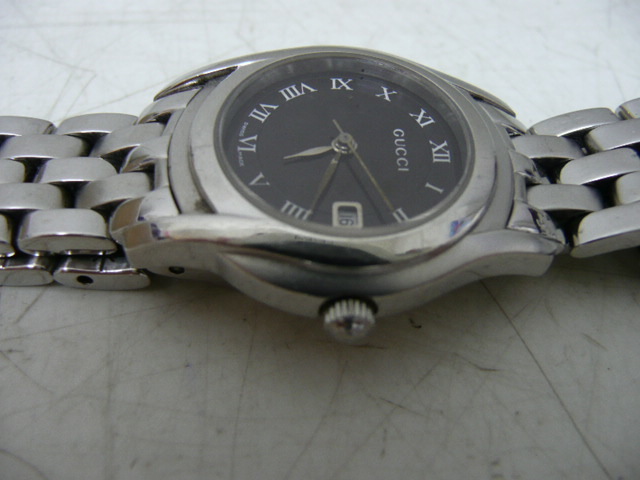 42)♪GUCCI グッチ レディース腕時計 5500L ブラック文字盤 デイト