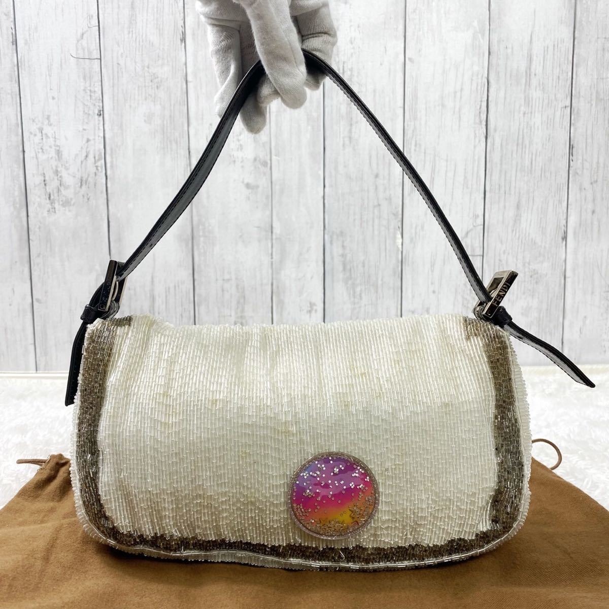 FENDI マンマバケット ズッカ柄 ビーズ刺繍 ショルダーバッグ[極美品 