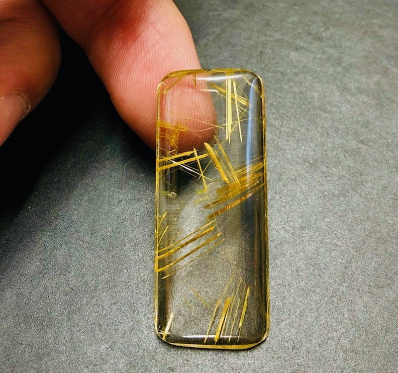 【希少】極上大粒10A　タイチンルチルクォーツ　ルース　42×17mm　金針　透明度抜群　1円～