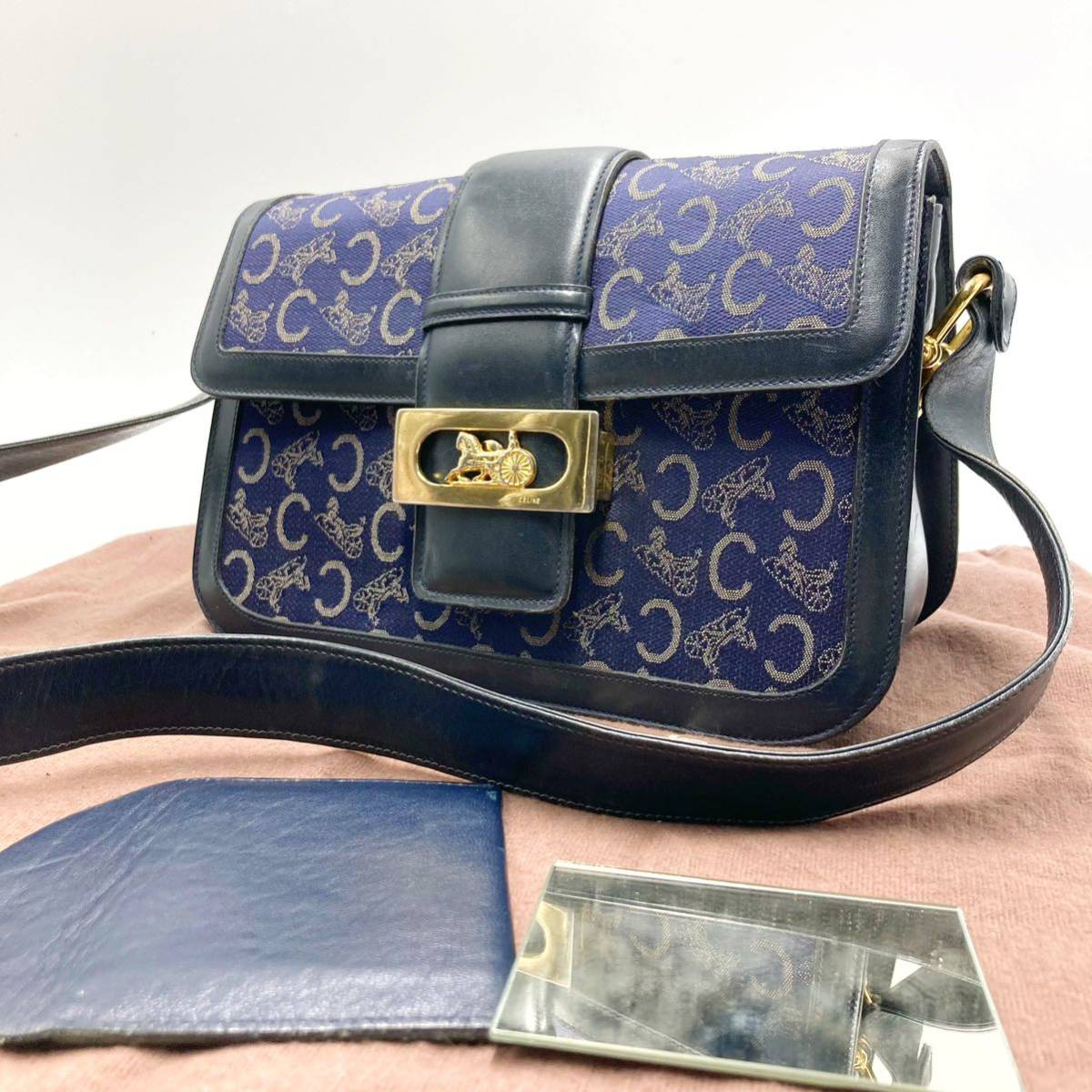 1円 極 CELINE 馬車金具 ショルダーバッグ ゴールド金具 サルキー 