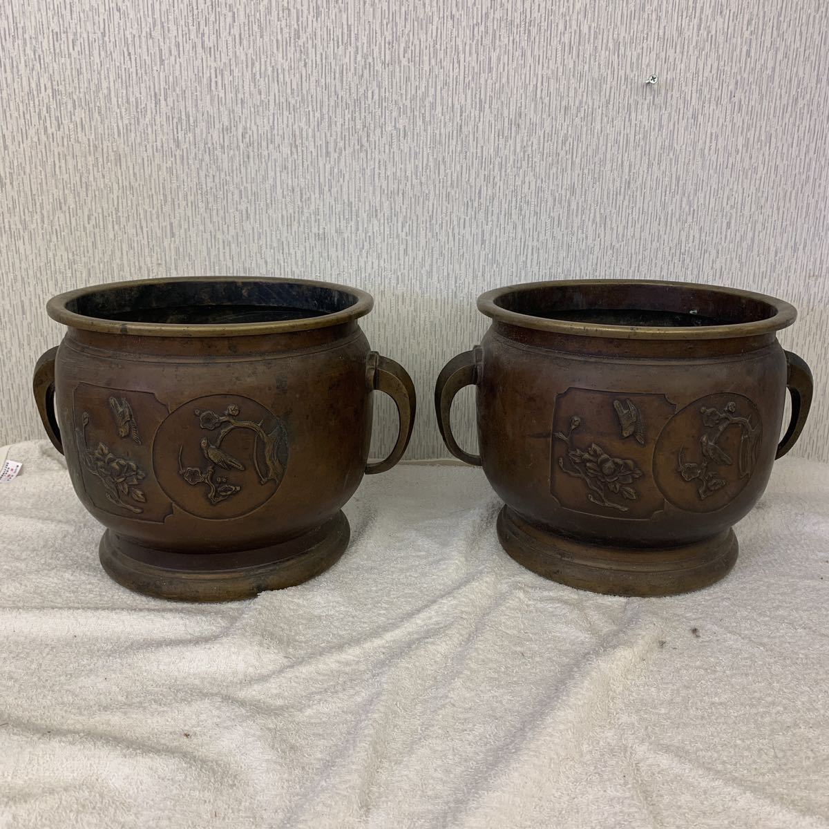 火鉢 茶道具 アンティーク 銅製 古銅 古道具 時代物 古民具 B708] 瓶掛