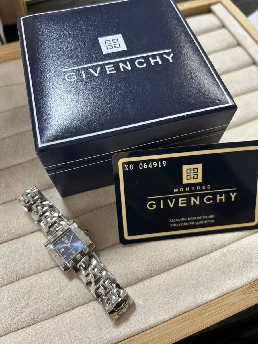 美品 GIVENCHY ジバンシー レディース腕時計 クォーツ スクエア ブルー