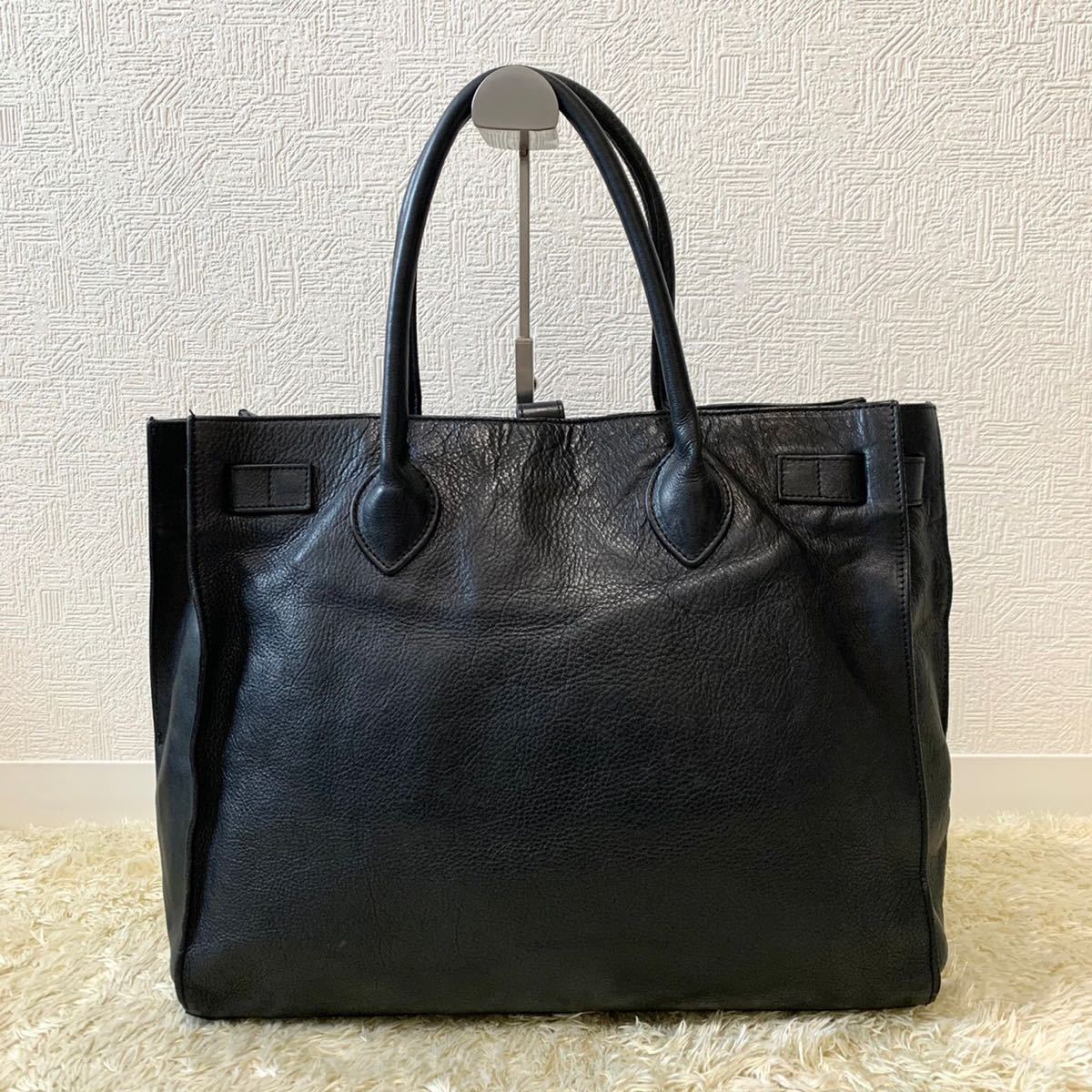 1円〜 FURLA フルラ ビジネスバッグ オールレザー ロゴ 型押し 黒 