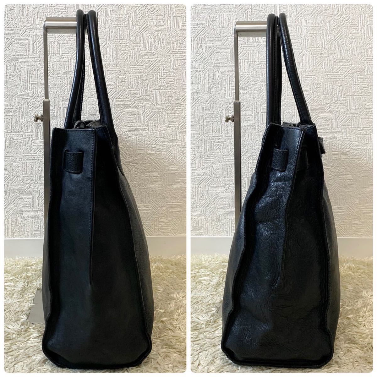 1円〜 FURLA フルラ ビジネスバッグ オールレザー ロゴ 型押し 黒 