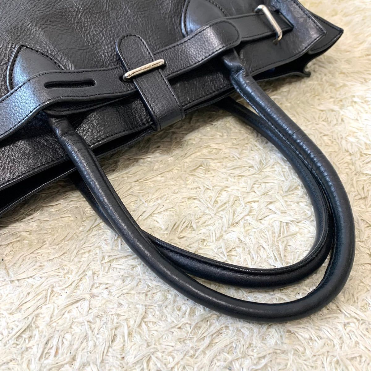 1円〜 FURLA フルラ ビジネスバッグ オールレザー ロゴ 型押し 黒 