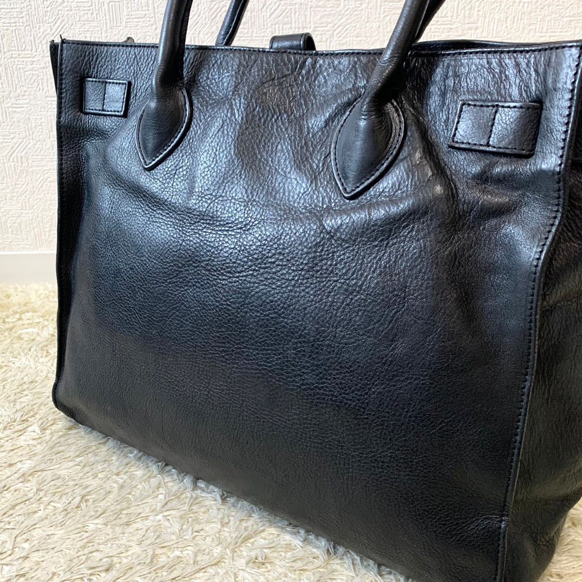 1円〜 FURLA フルラ ビジネスバッグ オールレザー ロゴ 型押し 黒 