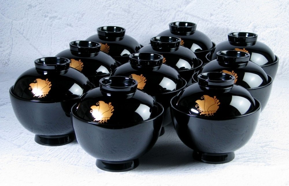 輪島塗　蒔絵吸物椀10客　共箱　美品 輪島塗 木製 蒔絵吸物椀10客 幅：11.3cm 美品 共箱⁄22k067